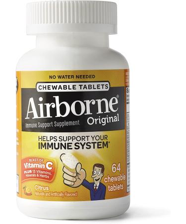 AirBorne Vitamin C Citrus Chewable Tablets - 64 Count | Boost Immunity & Fresh Flavor - Buy Online on GoSupps.com