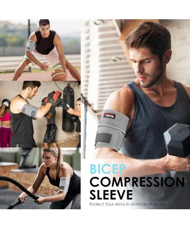 FEATOL Bicep Tendonitis Brace | Compression Sleeve Support for Pain Relief | Upper Arm Wrap for Men & Women | Gray Large - Buy Online on GoSupps.com