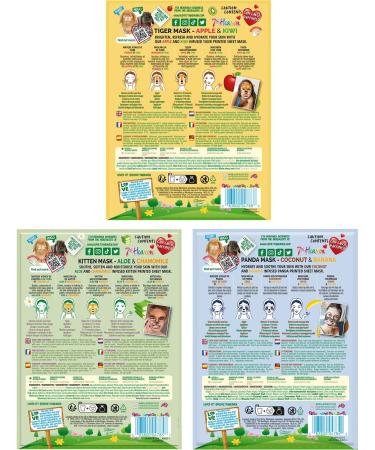 7th Heaven Party Animal Beauty Sheet Face Mask Skincare Set for Kids - Tiger Kitten & Panda Printed Face Mask Sheet to Soothe Hydrate & Revitalise Young Skin (Ages 8+) - Buy Online on GoSupps.com