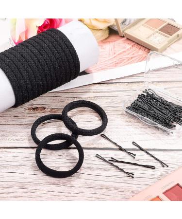 60 Black Seamless Hair Ties & Bobby Pins Set with Box - No Metal Ponytail Holders for Thick, Heavy, and Curly Hair - Buy Online on GoSupps.com