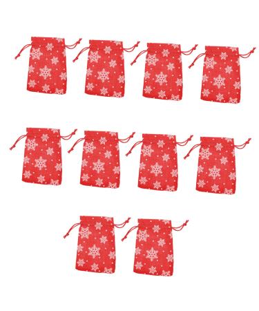 SEWOART 10pcs Snowflake Burlap Bag Party Supply Holiday Pouch Christmas Bag Drawstring Storage Bags 14X10X0.3CM Red