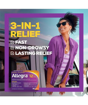 Allegra 12 Hour Allergy Medication Non Drowsy Fast Multi-Symptom Allergy Relief Medicine for Sneezing Runny Nose Itchy/Watery Eyes Throat or Palate Fexofenadine Hydrochloride 60 mg 36 Tablets - Buy Online on GoSupps.com