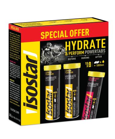 ISOSTAR Hydrate & Perform Powertabs Lot de 3 Tablettes Effervescentes pour Boisson Isotonique Sport 3 Tubes (x2 Citron et x1 Cranberry) de 10 Tablettes 360 g Citron - Cranberry