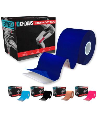 CHOKAS Kinesiology Tape 5m Roll Elastic Therapeutic Sports Tape for Shoulder Ankle Elbow Wrist shin Splints and Knee Support Waterproof Physio Body Tape for Muscle Pain Relief Boob Tape Dark Blue