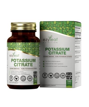 Ezyleaf Nutrition Potassium Citrate | 180 High Strength Potassium Capsules - 1000mg Potassium Citrate per Serving | Potassium Supplements | Clean No Fillers Formula Pack of 1