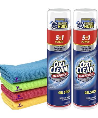 2 OxiClean Max Force Gel Stick Stain Remover 6.2 Ounce - Bundled with 4 Microfiber Cleaning Cloths