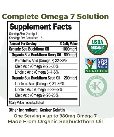 Organic Sea Buckthorn Oil Softgels - SeabuckWonders Omega-7 Complete - 30 Count (500mg) - Buy Online on GoSupps.com