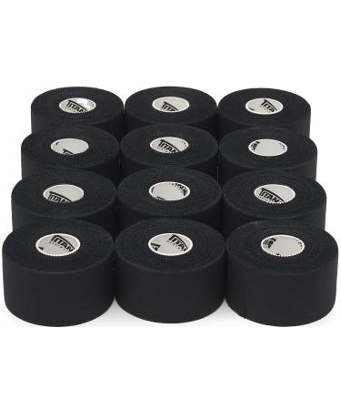 Titan Athletics - 12 Pack - Premium Quality Black Athletic Tape/Sports Tape - 1 1/2 Inch x 45 Feet Per Roll - 100 Percent Cotton with Zinc Oxide - Easy Tear Zig Zag Design. 12 Count (Pack of 1) Black