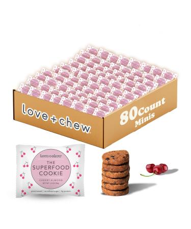 Love + Chew Mini Vegan Cookies Gluten Free 4g Plant Based Protein Per Cookie Healthy Snacks for Adults and Kids Refined Sugar Free Individually Wrapped Cookies Cherry Almond 80 Pack