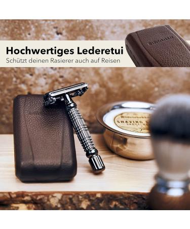 St rtebekker Premium Razor Hobel - Handmade Leather Etui | Vintage Wet Razor Set with 10 Blades & Mirror | Perfect Travel Shaving Gear - Buy Online on GoSupps.com