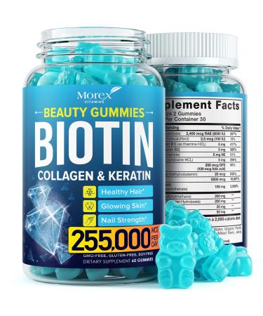 Hair Vitamins Natural Gummies - Made in USA Biotin Multivitamin for Hair Skin & Nails with Collagen & Keratin - Anti Aging Collagen Gummy Vitamins for Men & Women - Hair & Nail Growth Gummies - 60psc