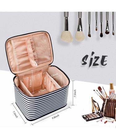 OCHEAL Large Travel Makeup Bag Organizer - Washable Cosmetic Case with Dividers for Women - Black/White Stripes - Buy Online on GoSupps.com