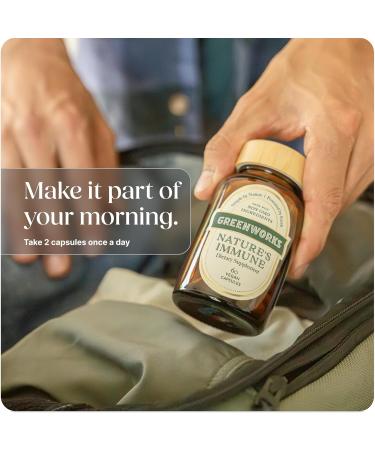 Greenworks Nature's Immune Organic Immune Support Supplement with Elderberry Echinacea Ginger Turmeric Oregano & Mushrooms - Vegan Capsules for Year-Round Wellness Non-GMO Gluten-Free 60 Count - Buy Online on GoSupps.com