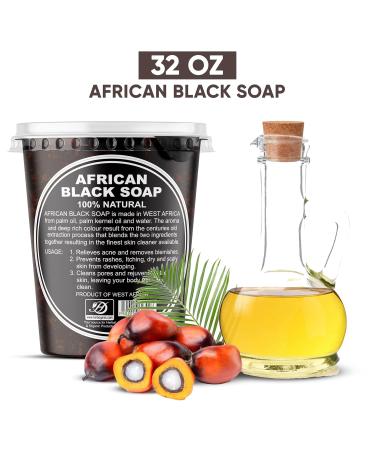 Raw African Black Soap Paste 32 oz - 100% Pure Natural Ghanaian Soap with Shea Butter for Acne Eczema Blackheads & Body Wash - Buy Online on GoSupps.com