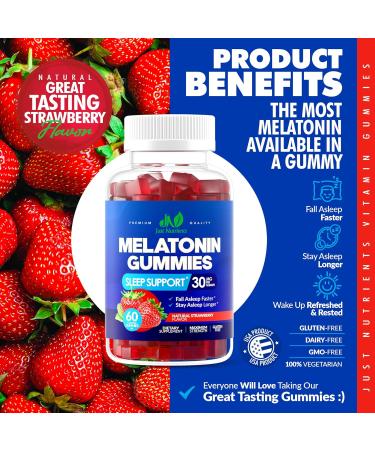 Just Nutrients Melatonin 30mg Gummies for Adults Maximum Strength Sleep Aid with 30mg of Melatonin Per Gummy 60 Gummies - Strawberry - Buy Online on GoSupps.com