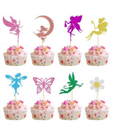 Arthsdite 24Pcs Fairy Cupcake Toppers Flower Angel Fairy Butterfly Flower Cupcake Picks for Wedding Bridal Shower Baby Shower Birthday Party Cake Decorations Supplies