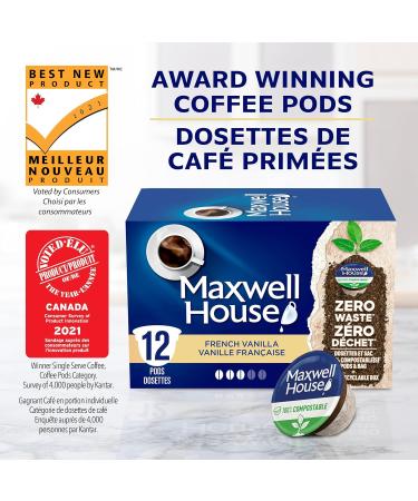 Maxwell House French Vanilla Flavoured Coffee Certified Compostable K-Cup Coffee Pods 12 Pods French Vanilla French Vanilla 72 count (Pack of 1) - Buy Online on GoSupps.com