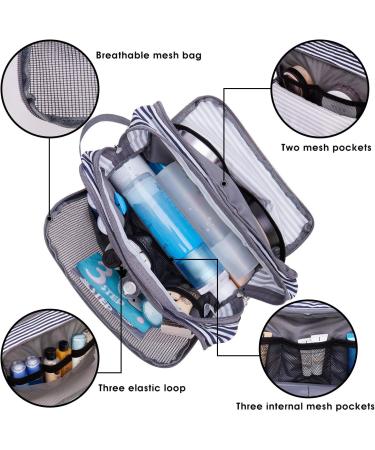 WANDF Water-Resistant Nylon Travel Toiletry Bag | Lightweight Dopp Kit for Men and Women - A-Blue Stripe - Buy Online on GoSupps.com