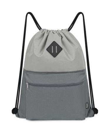 WANDF Drawstring Backpack Sports Gym Bag with Wet Compartment Water-Resistant String Bag Cinch Bag for Women Men (Grey)