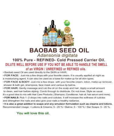 African Baobab Seed Oil 100% Pure - Cold-Pressed Carrier Oil for Skin Hair Nails | 15ml | Vitamin C Rich by Botanical Beauty - Buy Online on GoSupps.com