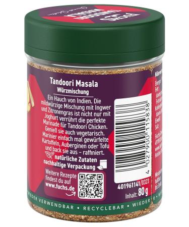 Fuchs Gourmet Selection Asia Tandoori Masala - Refillable Spice Mix for Meat & Vegan Dishes 80g - Buy Online on GoSupps.com