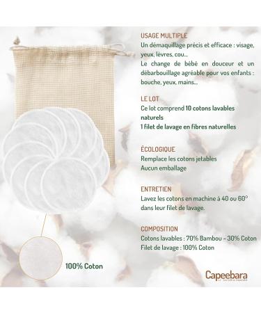 Washable Cleansing Cotton Makeup Remover - Capeebara - Eco-Friendly Jute Bag - 10 Pack for All Skin Types - Buy Online on GoSupps.com