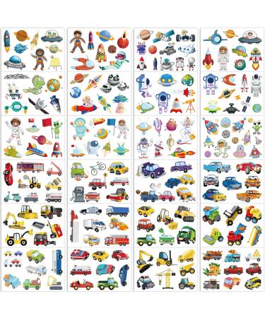 Qpout 24 Sheets Kids Tattoos for Boys  12 Sheets Car Temporary Tattoos and 12 Sheets Outer Space Astronaut Tattoos for kids  Waterproof Fake Tattoos for Boys Birthday Party Favors School Rewards
