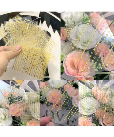 8 Sheets Gold 3D Nail Art Stickers Decals - Self-Adhesive Metallic Chains, Lines, Shapes - Holographic Glitter Nail Decoration Supplies for Manicure - Buy Online on GoSupps.com