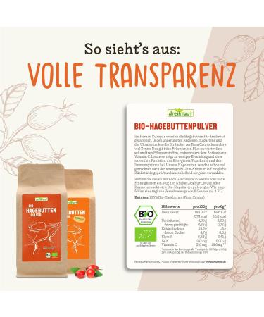 Kern-Plus Organic Rose Hip Powder | dreikraut | With 35% Kernel | From the European Wild Collection | 100% Natural Rosehip Powder (1000g) - Buy Online on GoSupps.com