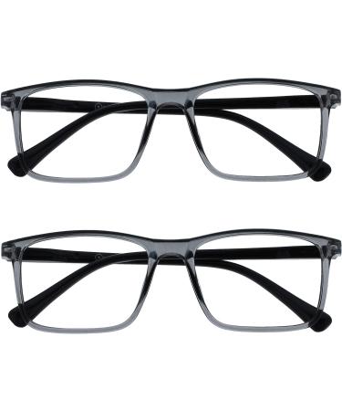 Buy Opulize Ink Lessen Glasses 2 Series Pack - Large Rectangular Frame Scratch-Resistant Spring Hinges +1.50 Diopter - Stylish Men's Reading Glasses in Transparent Gray & Black Arms - Buy Online on GoSupps.com