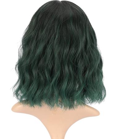 FAELBATY Short Curly Wave Bob Wig with Bangs - Ombre Black to Green Synthetic Costume Wig for Women - Buy Online on GoSupps.com