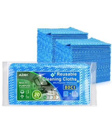 AIDEA Cleaning Wipes-80Ct(1 Pack), Multi-Purpose Towel Reusable Cleaning Cloths, Domestic Cleaning Wipes, Cleaning Towels, Dish Cloths-(12''x24'') Blue 1x80