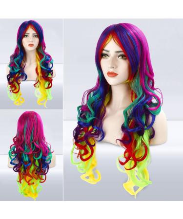 Women Rainbow Rainbow Multi Color Bunt Long Hair For Costume Carnival Halloween Cosplay Party Sexy My Little Pony from Discoball Stil 3