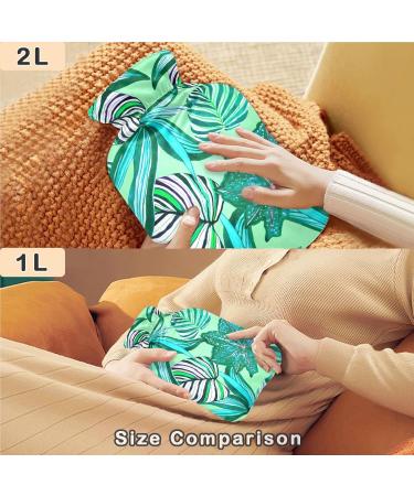 NAANLE 2L Transparent Hot Water Bottle - Green Palm Leaf Design for Back Pain Relief Hand & Foot Warmer Neck Warmth & Cold Therapy - Buy Online on GoSupps.com