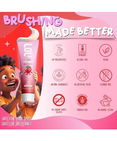 LOL Kids Toothpaste | Fluoride Free 2-Flavors Pack | Nano Hydroxyapatite Toothpaste Probiotics Vitamins A C E | Safe if Swallowed No SLS | 1 Strawberry 1 Melon Flavor  - Buy Online on GoSupps.com