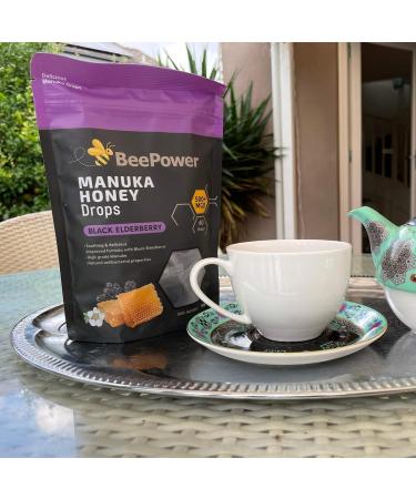 BeePower All Natural Manuka Honey Lozenges | Contains 40 Lozenges 6.7 Oz MGO 500+ (Black Elderberry) - Buy Online on GoSupps.com