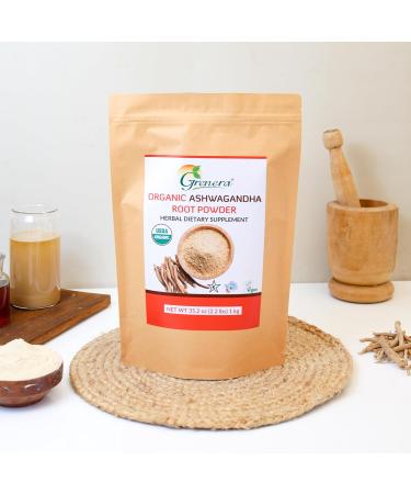 Grenera Organic Ashwagandha Powder 2.2 lbs (35.2 Ounce) (Withania somnifera) - Organic Vegan Kosher Certified - Buy Online on GoSupps.com
