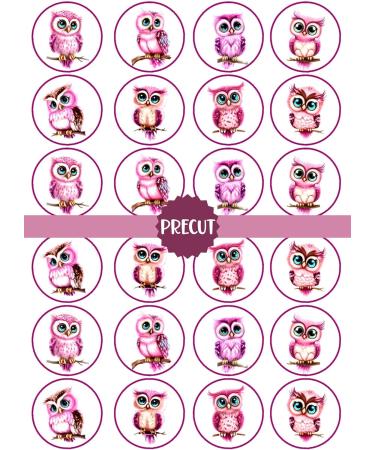 PRECUT Pink Owls Edible Cupcake Toppers - Cute Owl Theme Premium Thickness SWEETENED VANILLA - wafer card disc cake decorations (Pack of 24) - Buy Online on GoSupps.com