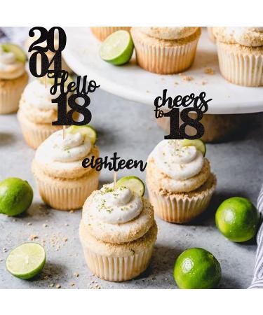 24 PCS 18th Birthday Cupcake Toppers Hello Cheers 18 Eighteen Since 2004 Cupcake Picks 18th Birthday Party Cake Decorations Supplies Black A Black 18th - Buy Online on GoSupps.com