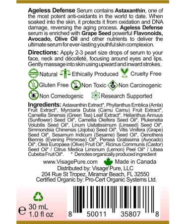 Ageless Defense Cellular Restorative Astaxanthin Face Serum | Anti-Aging Organic Formula by Visage Pure - Buy Online on GoSupps.com