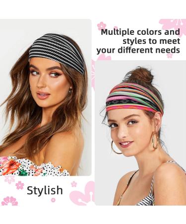 MuForu Wide Headbands for Women - Boho Style Knotted Turban Headbands - Non Slip Hair Accessories for Yoga & Workout - 3 Pack Striped Design - Buy Online on GoSupps.com