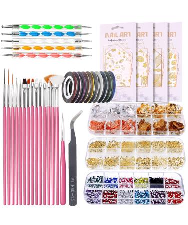 Czemo 38 pieces nail design Accessories 15 pieces nail brush 5 pieces of points 10 manicure tapes 4 pieces of ultra thin nails 3 iridescent sequins the nail art starter kit for women nail art set 02