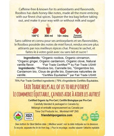 Friendship Organics Rooibos Chai Tea Bags Organic and Fair Trade Herbal 44 Count 44 Count (Pack of 1) - Buy Online on GoSupps.com