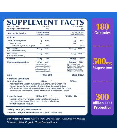 180 Magnesium Gummies - Magnesium Complex 500mg for Adults & Kids Magnesium Glycinate Citrate Malate Taurate with 3 Billion CFU Probiotics Ashwagandha & D3 B6 Support Mood Rest Calm & Muscle - Buy Online on GoSupps.com
