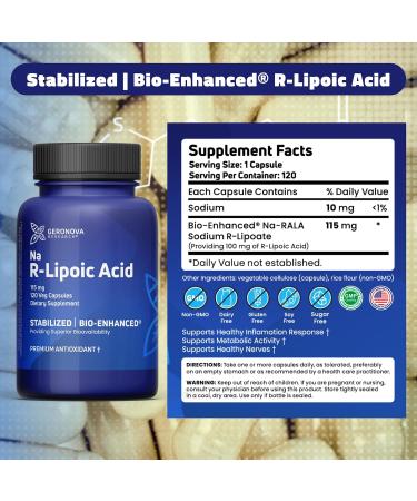 Bio-Enhanced R-Lipoic Acid Capsules - 115 mg 120 Count | 4 Month Supply Stabilized R Alpha Lipoic Acid for Optimal Absorption | Premium R Lipoic Acid Supplement - Buy Online on GoSupps.com