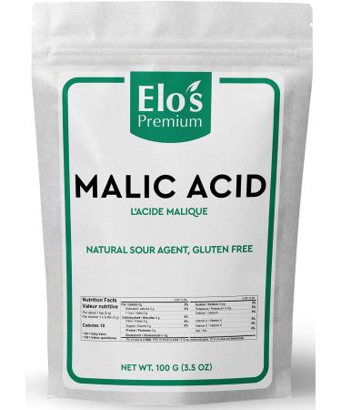 Malic Acid Powder by Elo s Premium (100 g) Packaged in CANADA Gluten Free Food Grade Natural Sour Agent for Candy Wine Potato Chips Recipes and More