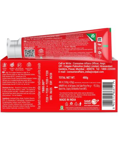Colgate Visible White Toothpaste 480g (Combo Pack of 4 x 120g) Teeth Whitening Starts in 1 Week Safe on Enamel Stain Removal Tooth Paste and Minty Flavour for Fresh Breath - Buy Online on GoSupps.com