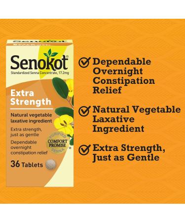 Senokot Extra Strength Natural Vegetable Laxative for Gentle Overnight Relief Occasional Constipation 36 Count - Pack of 2 - Buy Online on GoSupps.com