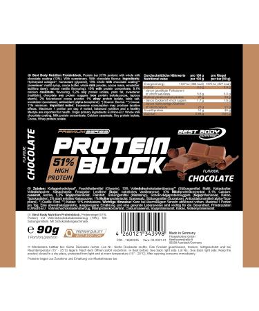 Best Body Nutrition Protein Block - Chocolate | 51% Protein 15 x 90g Bars 1.3kg | High-Quality Protein Snack for Fitness & Health - Buy Online on GoSupps.com