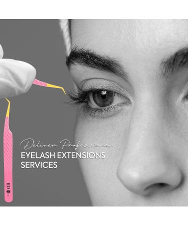 Precision Eyelash Extension Tweezers Set - Straight & Curved | 14cm Pink - 2 Pieces - Buy Online on GoSupps.com